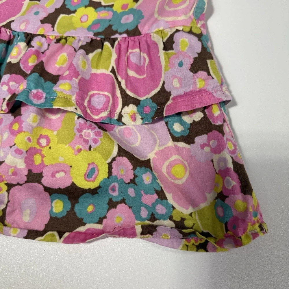 Oshkosh Baby Toddler Girl Brown Pink Floral Dress 3T Kids 100% Cotton Y2K‎ 2000s